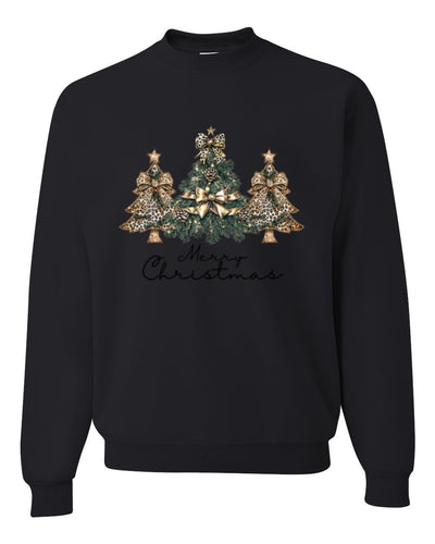 Merry Christmas Gold Glitter Christmas Tree Design, Unisex Christmas Sweater, Crewneck Sweatshirts