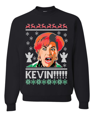 Kevin's Mom Screaming Kevin!  Ugly Christmas Sweater Unisex Crewneck Sweatshirt