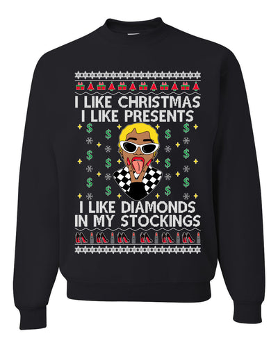I Like Christmas, I like Presents Cardi Ugly Christmas Sweater Unisex Crewneck Sweatshirt
