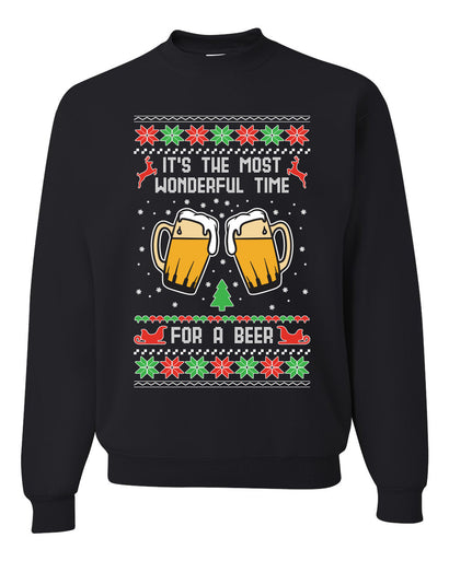 It's The Most Wonderful Time for a Beer Merry Ugly Christmas Sweater Unisex Crewneck Graphic Sweatshirt