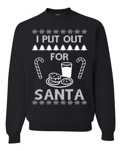 I Put Out For Santa Cookies And Milk White Ugly Christmas Sweater Unisex Crewneck Sweatshirt