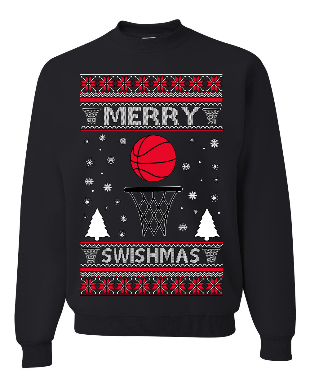 Merry Swishmas Basketball Sports Ugly Christmas Sweater Crewneck Sweatshirt