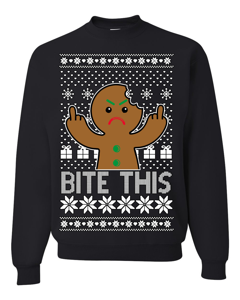 Bite This Funny Gingerbread Cookie Middle Finger Ugly Christmas Sweater Crewneck Sweatshirt