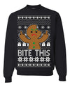 Bite This Funny Gingerbread Cookie Middle Finger Ugly Christmas Sweater Crewneck Sweatshirt