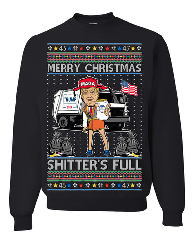 Donald Trump Merry Christmas Shitter's Full Cousin Eddie Ugly Christmas Sweater Crewneck Sweatshirt