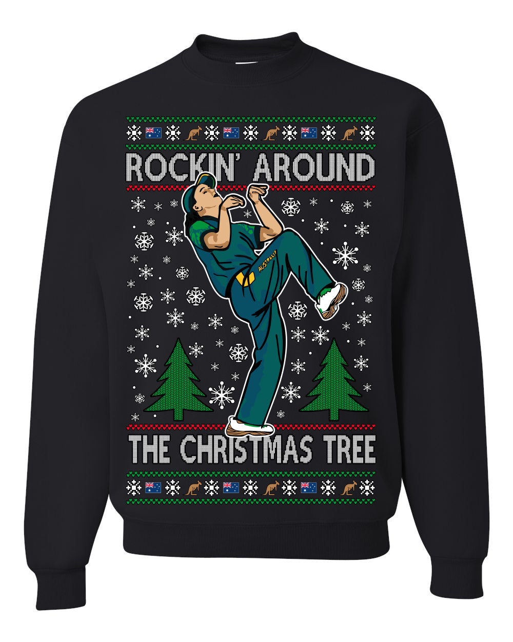 Rockin Around the Christmas Tree Raygun Viral Breakdancer Ugly Christmas Sweater Crewneck Sweatshirt