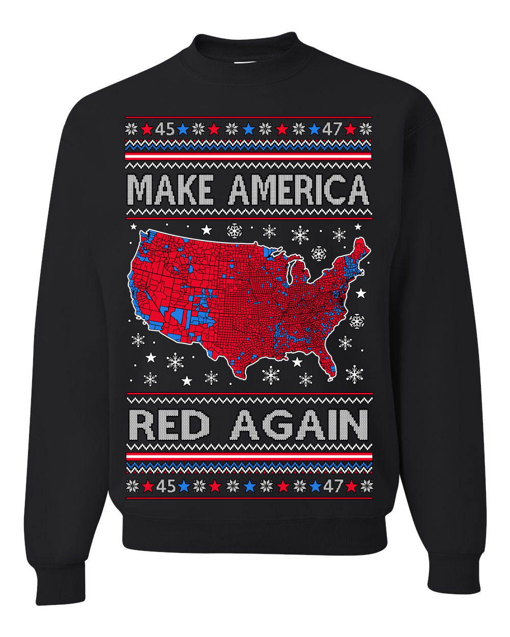 Make America Red Again USA Map Trump 2024 Ugly Christmas Sweater Crewneck Sweatshirt