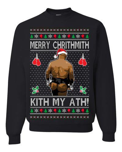 Merry Chrithmith Kith My Ath, Butt Viral Kiss My Ass Boxing Fight Meme, Funny Ugly Christmas Sweater Crewneck Sweatshirt