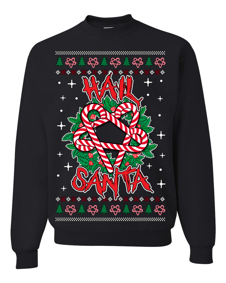Hail Santa Funny Satanic Candy Devil Heavy Metal Satan Ugly Christmas Sweater Crewneck Sweatshirt