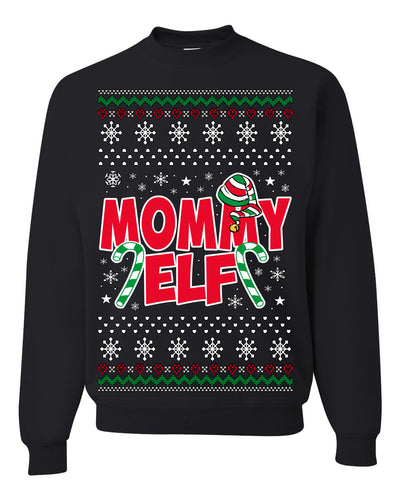 Mommy Elf Cute Holiday Winter Ugly Christmas Sweater Crewneck Sweatshirt