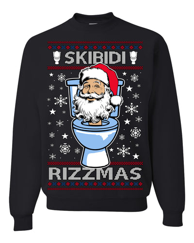 Skibidi Rizzmas Funny Toilet Video Viral Brain Rot Meme, Gen Z Alpha Slang Brainrot Memes Ugly Christmas Sweater Crewneck Sweatshirt