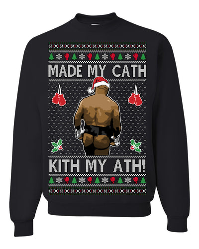 Made My Cath Kith My Ath, Funny Cash Money Viral Kiss My Ass Boxing Fight Meme, Men Women Ugly Christmas Sweater Crewneck Sweatshirt