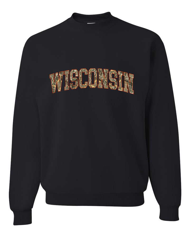 Wisconsin  Camo Fill Orange Outline Sweater, Unisex Crewneck Sweatshirts