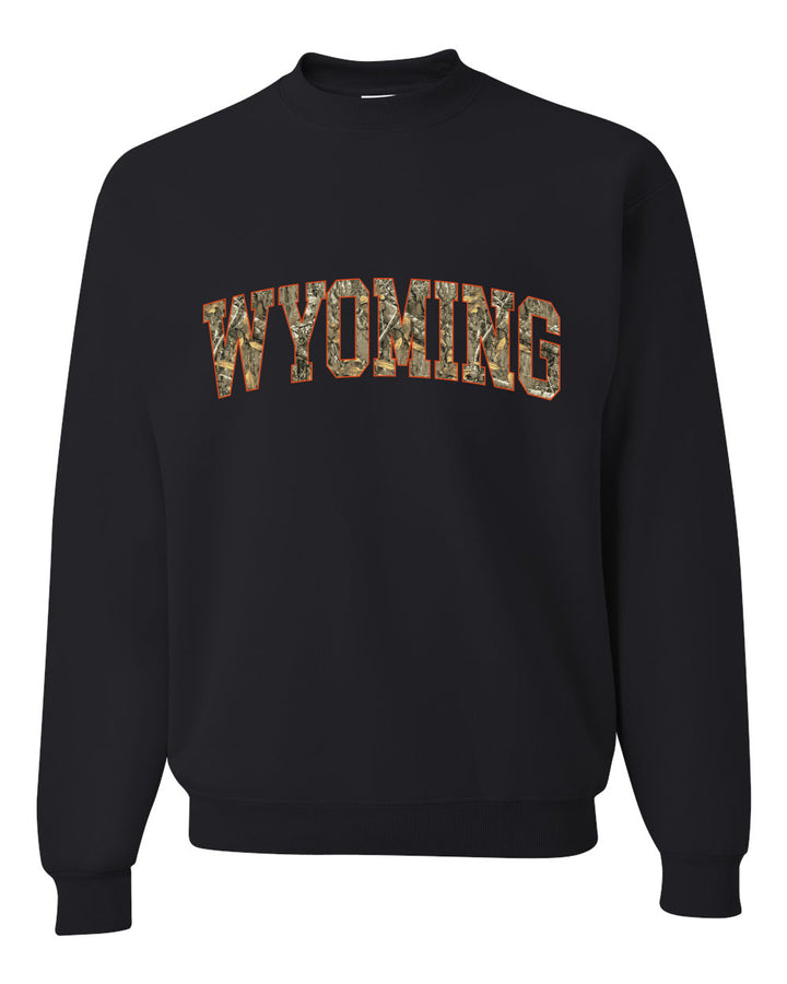 Wyoming  Camo Fill Orange Outline Sweater, Unisex Crewneck Sweatshirts
