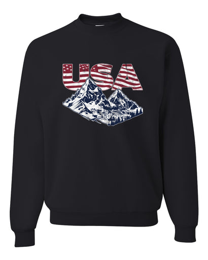 USA Winter Team Sports Fan Collection | USA Flag Mountainscape Sweater, Unisex Crewneck Sweatshirts