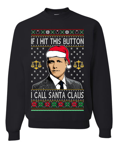 Harvey Hit This Button I Call Santa Specter TV Show Parody Ugly Christmas Sweater Unisex Crewneck Sweatshirt