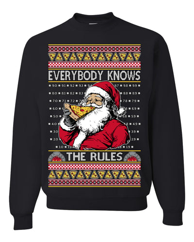 Everybody Knows the Rules Funny Santa Claus Pizza Score Ugly Christmas Sweater