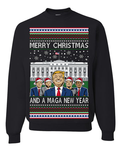 Merry Christmas and a MAGA New Year 2025 Ugly Christmas Sweater Crewneck Sweatshirts