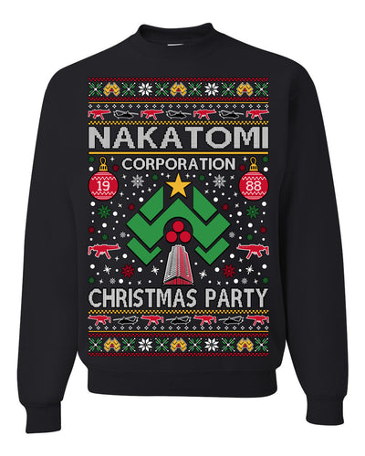 Nakatomi Corporation Christmas Party 1988 Plaza Logo, Classic Die Hard McClane 80s Xmas Movie Quote Ugly Christmas Sweater Crewneck Sweatshirt