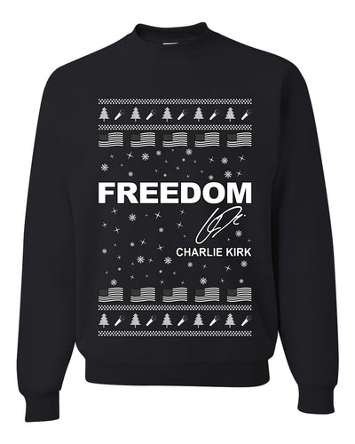 Freedom, Charlie Kirk Political Activist, Right Wing, Ugly Christmas Sweater, Crewneck Sweatshirts
