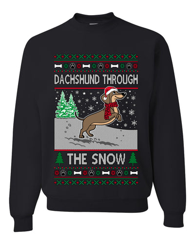Dachshund Through The Snow, Cute Dog Christmas Sweater, Ugly Christmas Unisex Sweater, Crewneck Sweatshirts