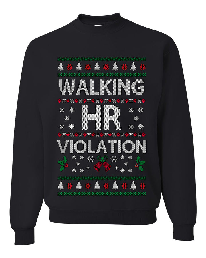 Walking HR Violation, Funny Office Humor Christmas Unisex Sweater, Ugly Christmas Crewneck Sweatshirts