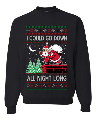 I Could Go Down All Night Long, Ugly Christmas Unisex Sweater, Crewneck Sweatshirts