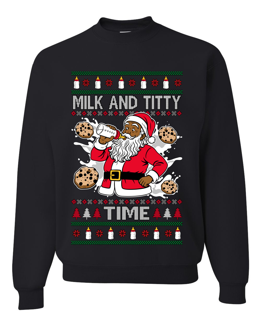 Milk And Titty Time Christmas Sweater, Unisex Ugly Christmas Crewneck Sweatshirts