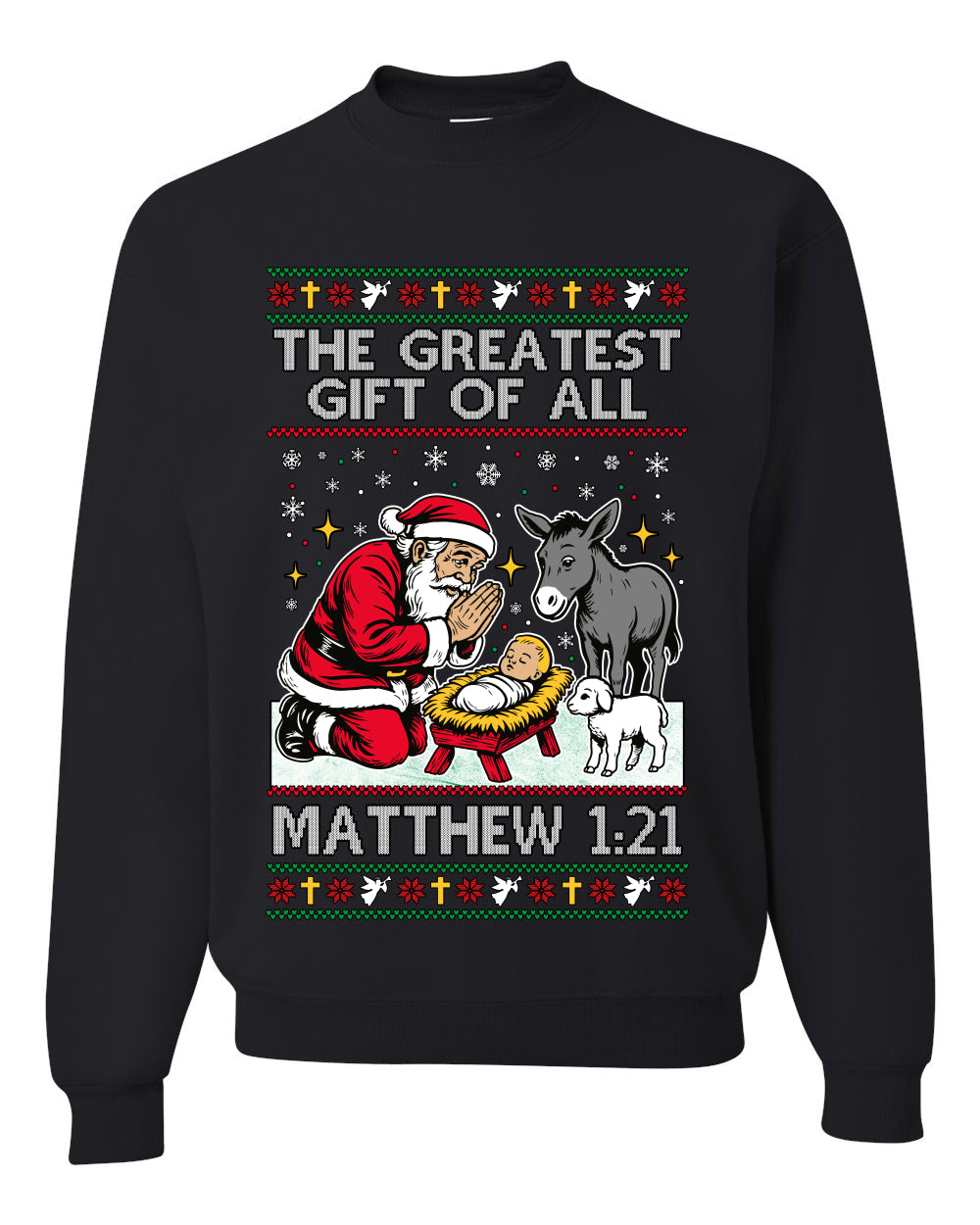 The Greatest Gift Of All Matthew 1:21, Unisex Ugly Christmas Sweater, Crewneck Sweatshirts