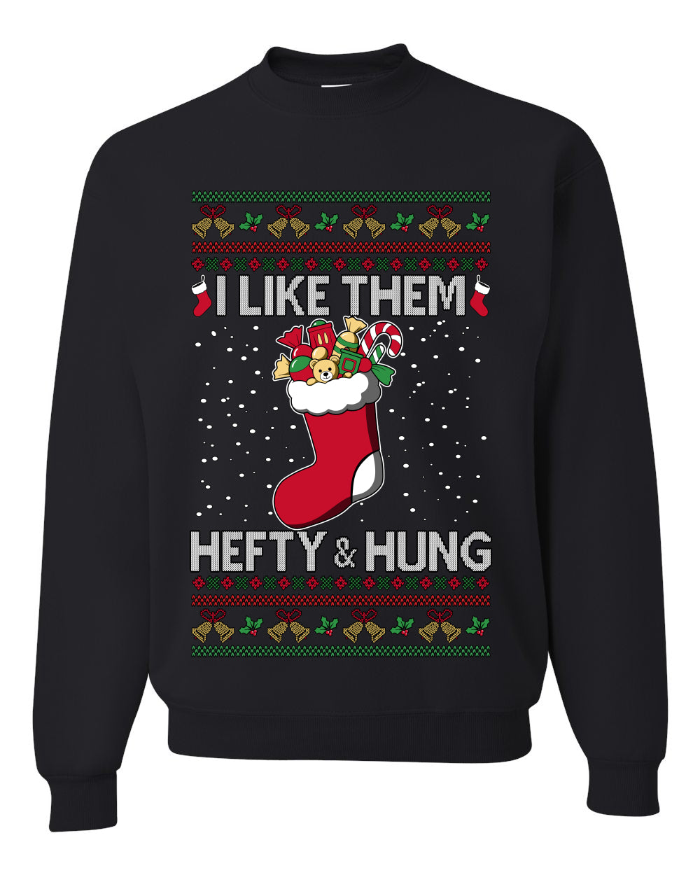 Hefty And Hung Christmas Sweater, Funny Unisex Ugly Christmas Crewneck Sweatshirts