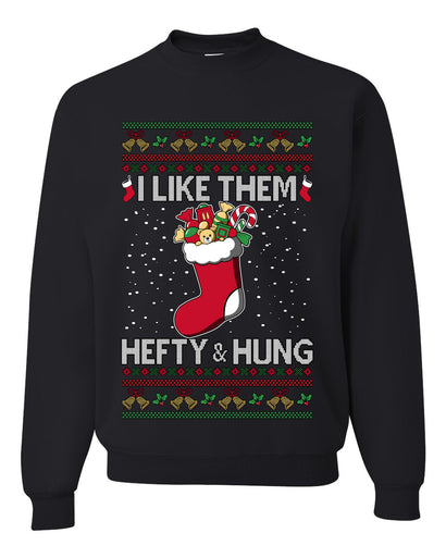 Hefty And Hung Christmas Sweater, Funny Unisex Ugly Christmas Crewneck Sweatshirts