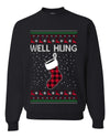 Well Hung, Unisex Ugly Christmas Sweater Crewneck Sweatshirts