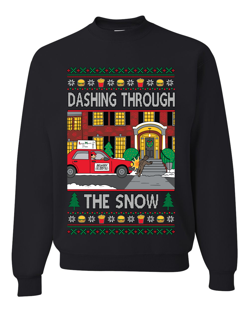 Dashing Through The Snow Classic 90s Holiday Movie, Unisex Ugly Christmas Sweater Crewneck Sweatshirts