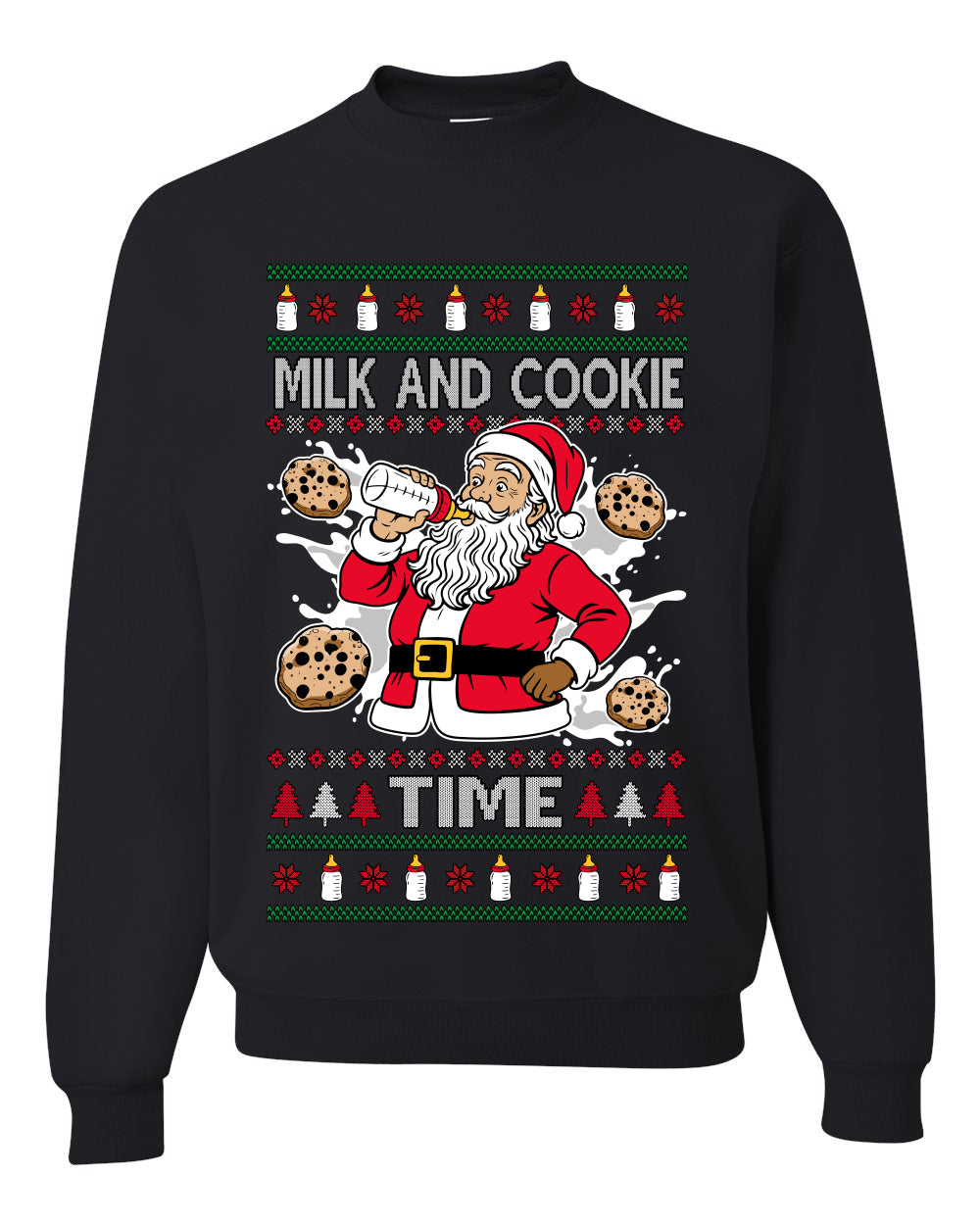 Milk And Cookie Time, Unisex Ugly Christmas Sweater, Crewneck Sweatshirts