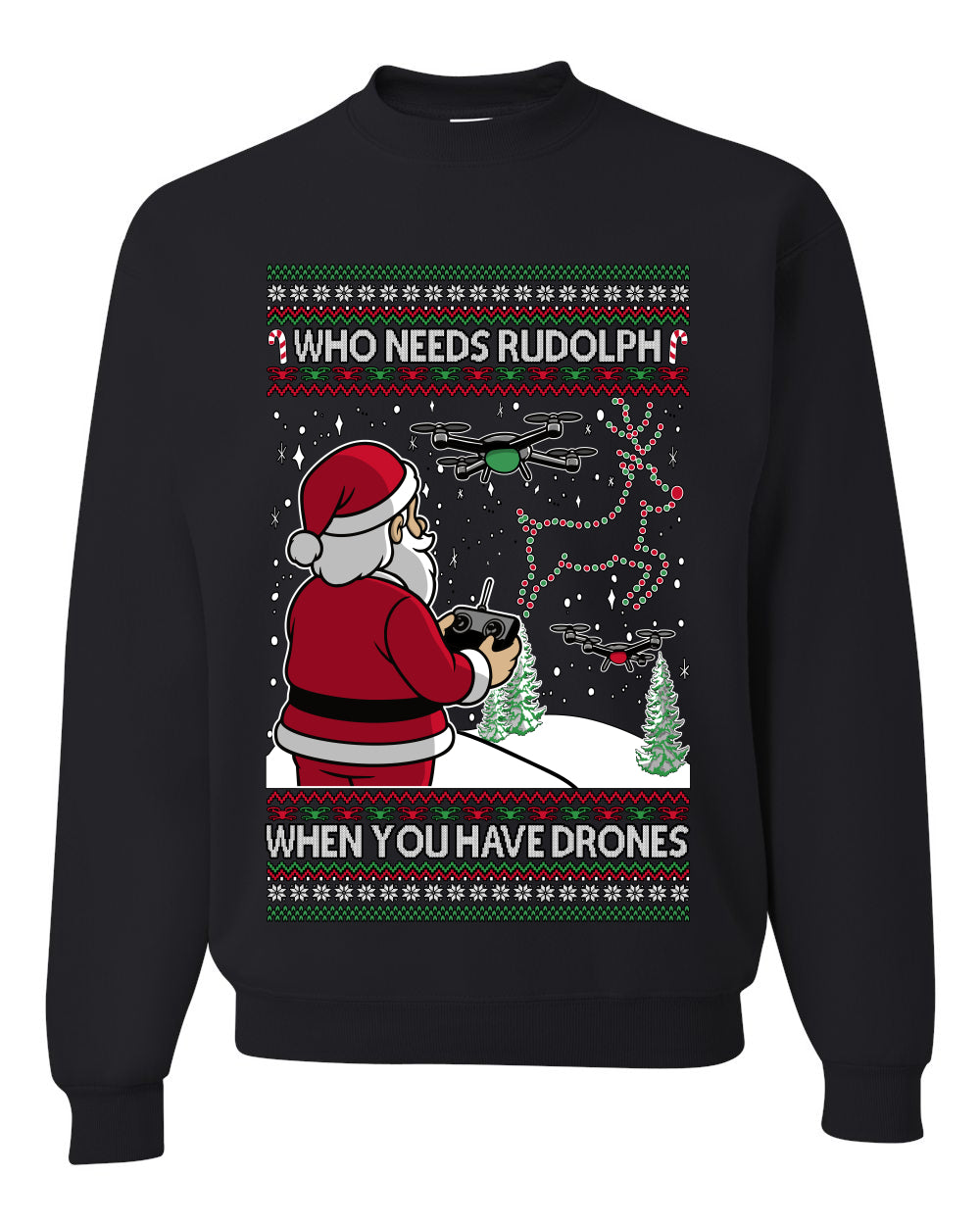 Santa Drone Show Reindeer, Unisex Ugly Christmas Sweater Crewneck Sweatshirts