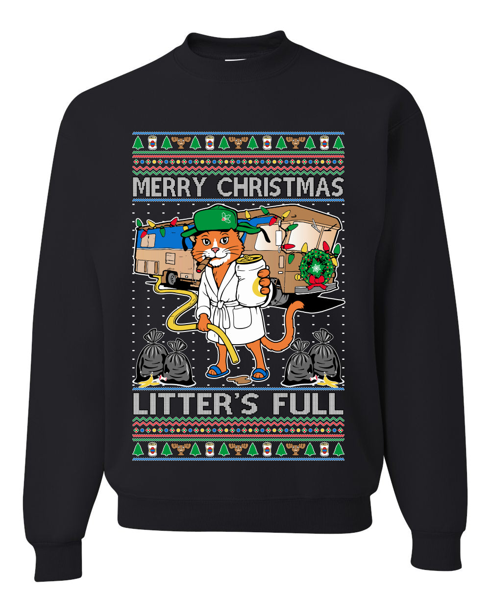 Litters Full Cat, Unisex Ugly Christmas Sweater Crewneck Sweatshirts