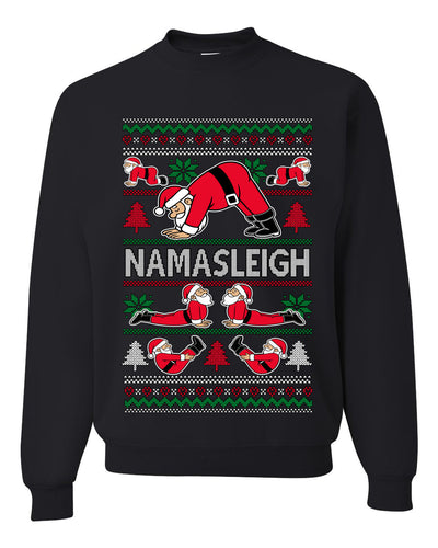 Namasleigh, Namaste Yoga Santa Claus, Unisex Ugly Christmas Sweater Crewneck Sweatshirts