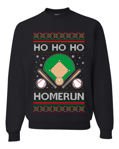Ho Ho Ho Homerun, Baseball Fan Christmas Design, Unisex Ugly Christmas Sweater Crewneck Sweatshirts