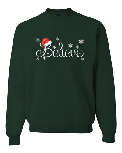 Santa Hat Snowflake Believe Merry Christmas Unisex Crewneck Graphic Sweatshirt