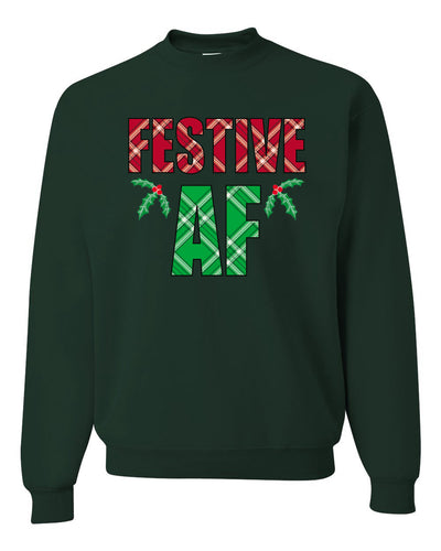 Festive AF Merry Christmas Unisex Crewneck Graphic Sweatshirt