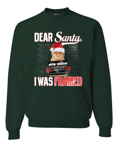 Dear Santa I was Framed Bad Cat Merry Christmas Unisex Crewneck Graphic Sweatshirt