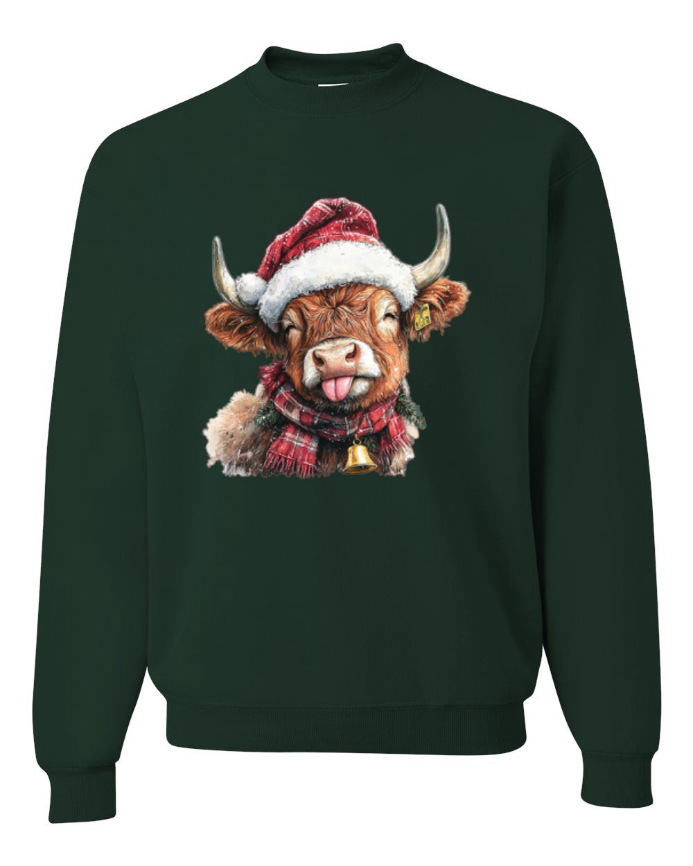 Cute Fluffy Christmas Cow with Santa Hat, Cute Christmas Design, Unisex Christmas Sweater, Crewneck Sweatshirts