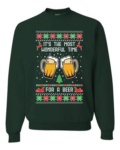 It's The Most Wonderful Time for a Beer Merry Ugly Christmas Sweater Unisex Crewneck Graphic Sweatshirt