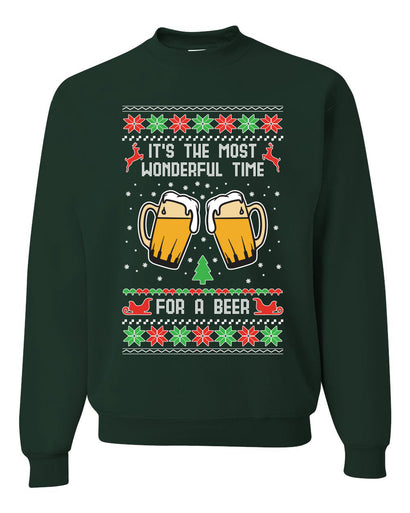 It's The Most Wonderful Time for a Beer Merry Ugly Christmas Sweater Unisex Crewneck Graphic Sweatshirt