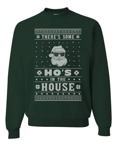 Theres Some Hos in The House Santa Merry Ugly Christmas Sweater Unisex Crewneck Graphic Sweatshirt