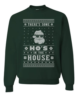 Theres Some Hos in The House Santa Merry Ugly Christmas Sweater Unisex Crewneck Graphic Sweatshirt