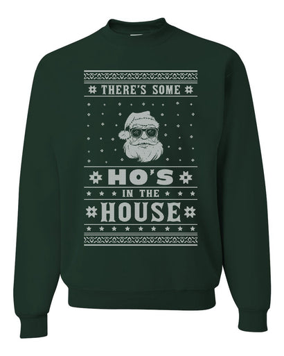 Theres Some Hos in The House Santa Merry Ugly Christmas Sweater Unisex Crewneck Graphic Sweatshirt