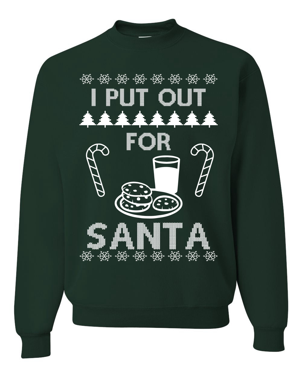 I Put Out For Santa Cookies And Milk White Ugly Christmas Sweater Unisex Crewneck Sweatshirt
