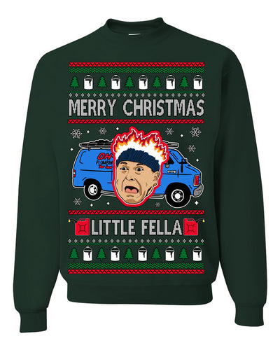 Merry Christmas Little Fella Funny 90s Harry Movie Quote Ugly Christmas Sweater Crewneck Sweatshirt