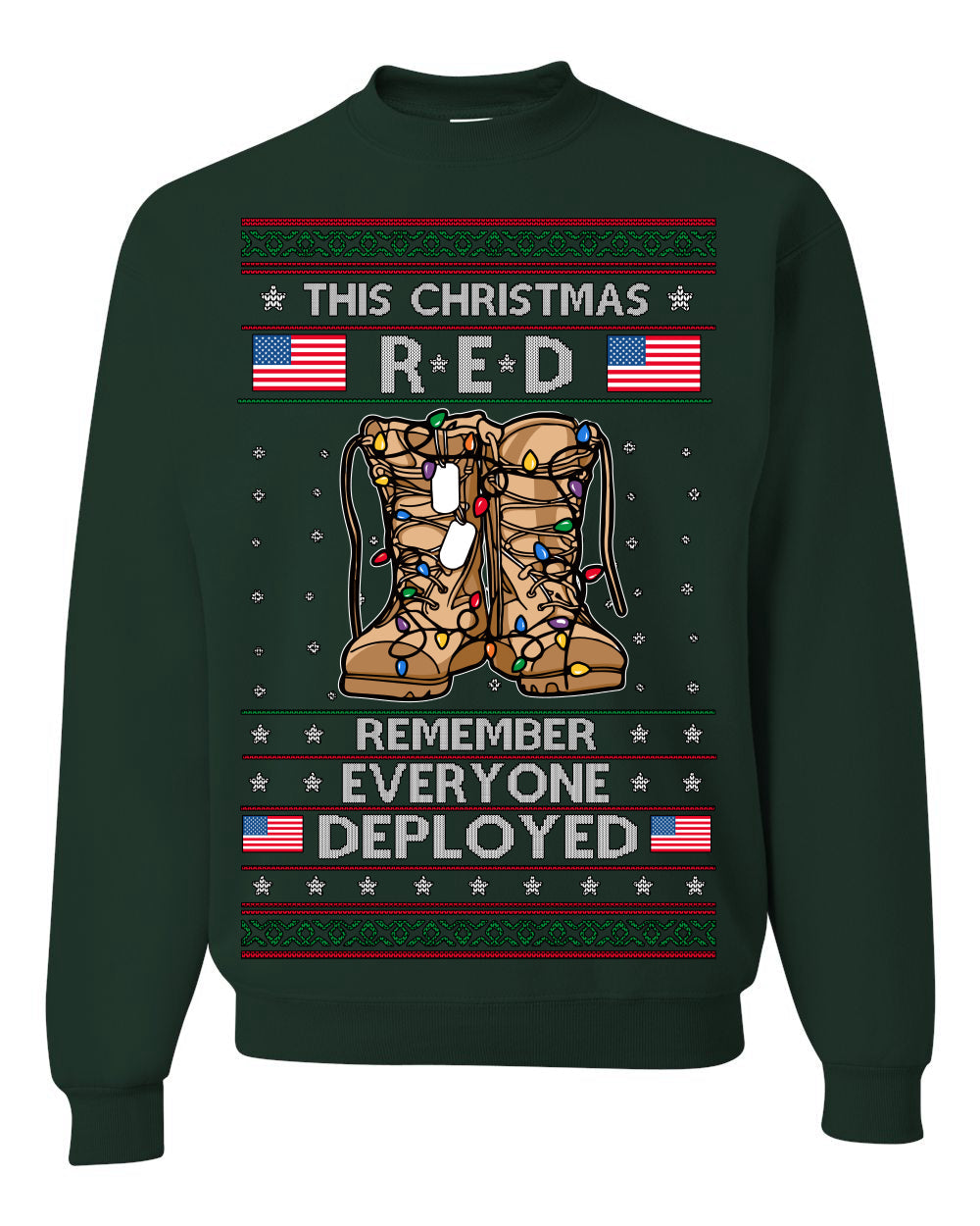 This Christmas RED Remember Everyone Deployed Veteran Ugly Christmas Sweater Crewneck Sweatshirt